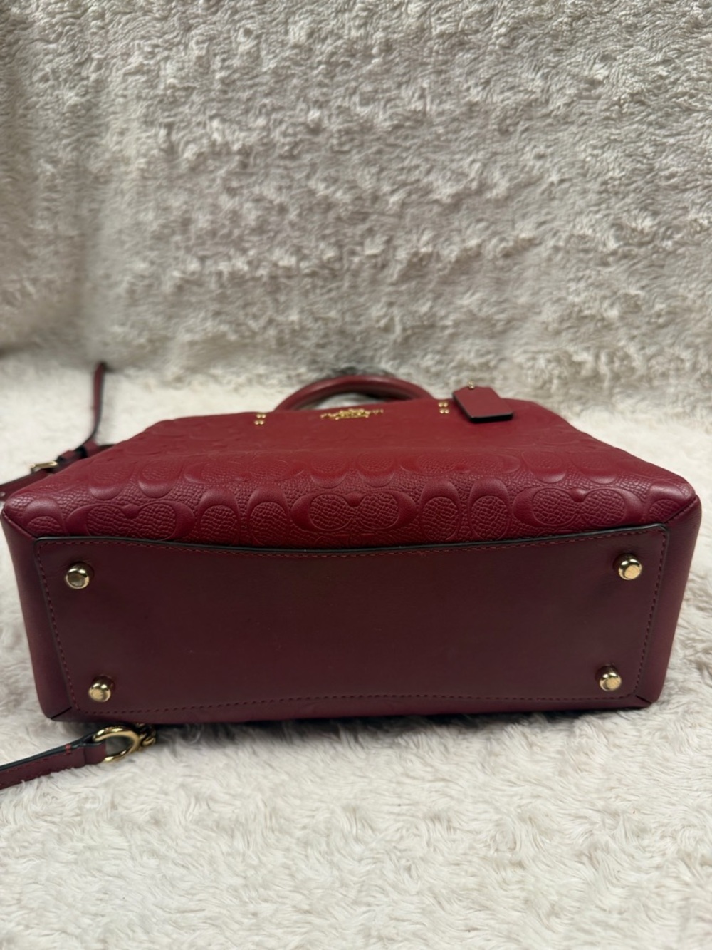 Coach Wine Embossed Leather Satchel with Gold Chain Strap - Picture 10 of 12